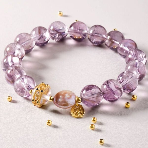 925 silver inlaid amethyst baroque pearl bracelet | noble and elegant