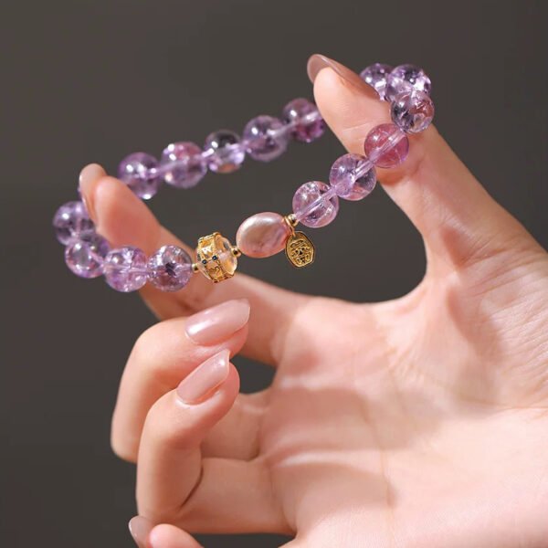 925 silver inlaid amethyst baroque pearl bracelet | noble and elegant