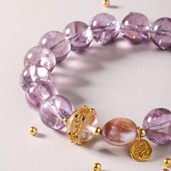 925 silver inlaid amethyst baroque pearl bracelet | noble and elegant
