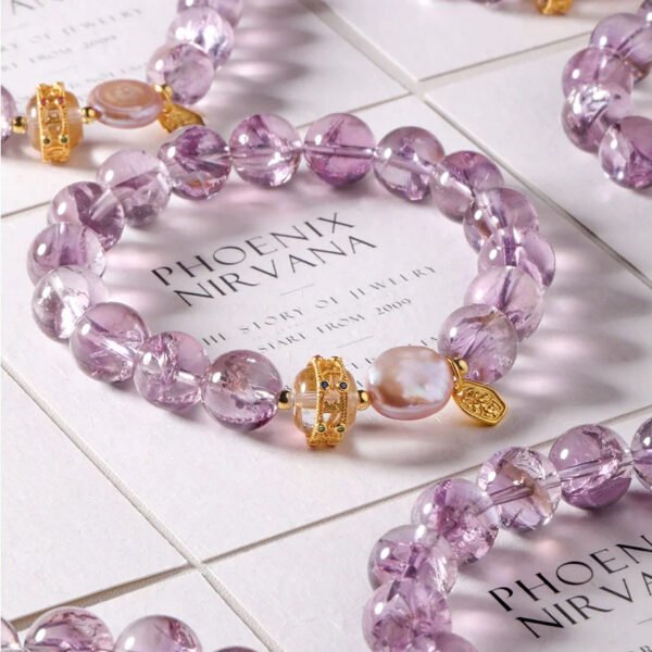 925 silver inlaid amethyst baroque pearl bracelet | noble and elegant
