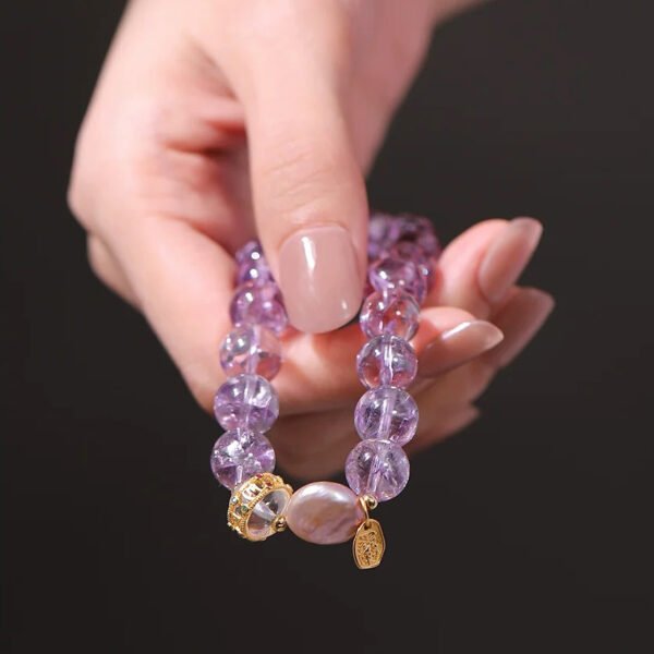 925 silver inlaid amethyst baroque pearl bracelet | noble and elegant