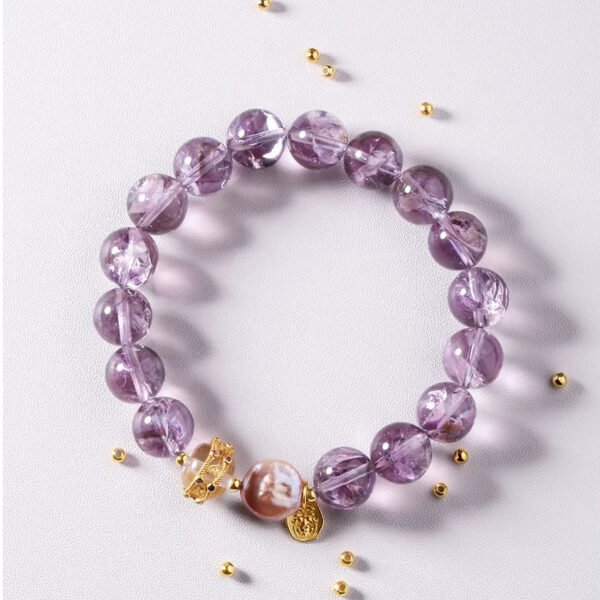 925 silver inlaid amethyst baroque pearl bracelet | noble and elegant
