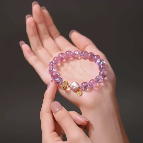 925 silver inlaid amethyst baroque pearl bracelet | noble and elegant