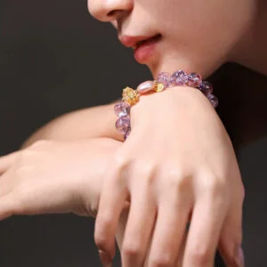 925 silver inlaid amethyst baroque pearl bracelet | noble and elegant