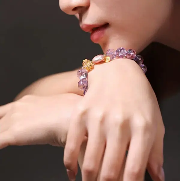 925 silver inlaid amethyst baroque pearl bracelet | noble and elegant